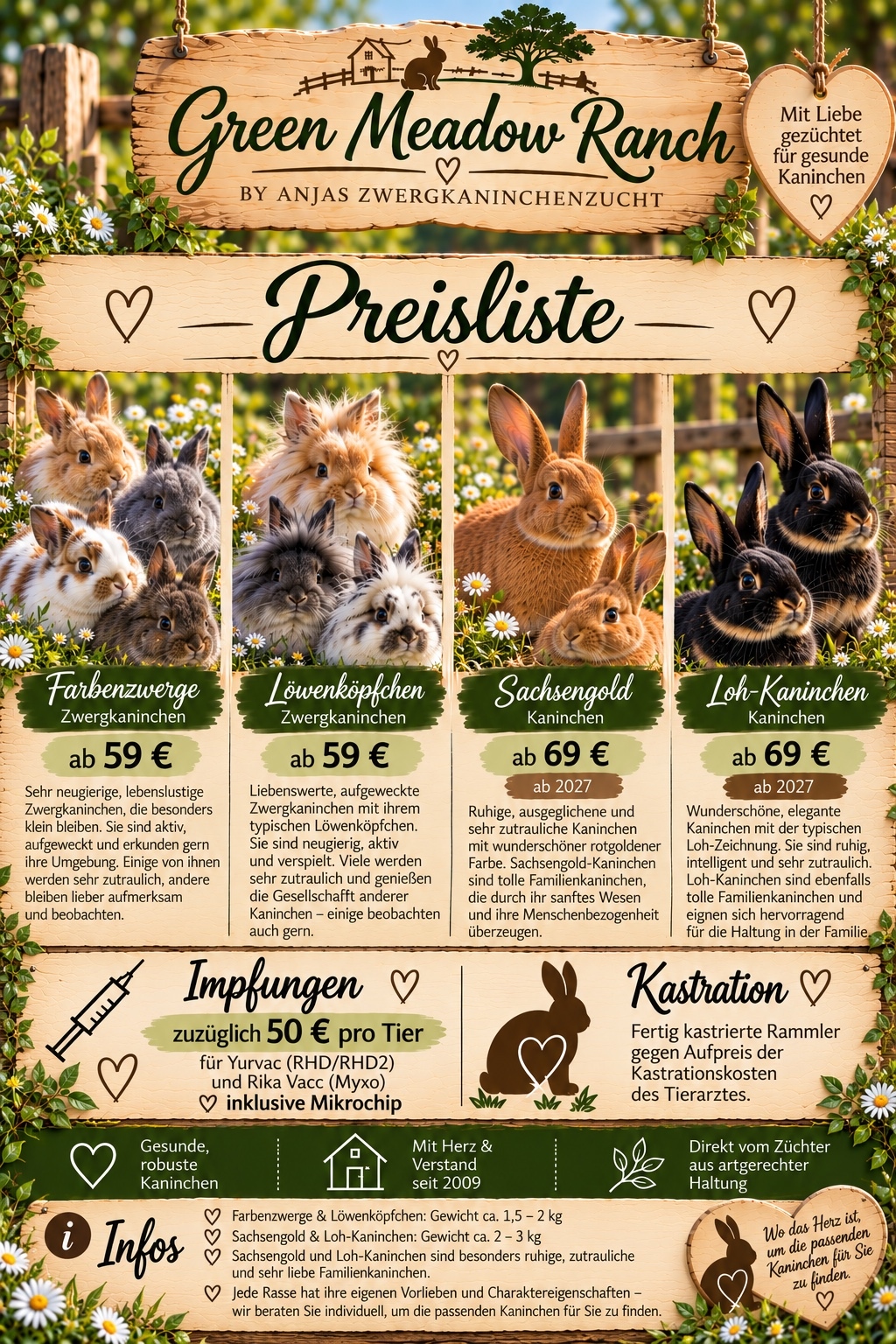 Preisliste Green Meadow Ranch